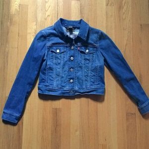 Levis Blue Denim Jean Jacket Geometric Embroidered